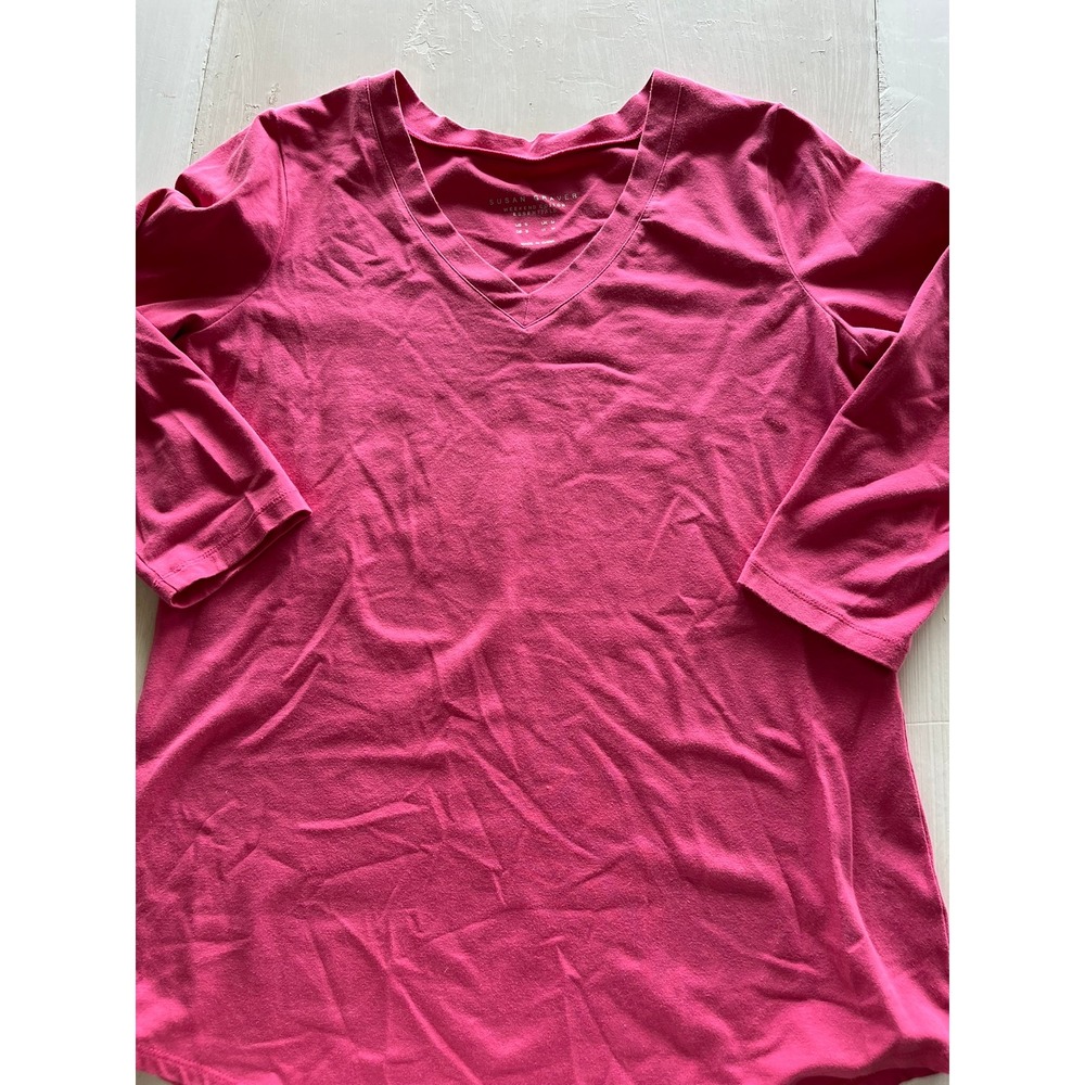 Susan Graver Weekend Cotton Essentials‎ Pink V-Neck 3/4 Sleeve Top Small